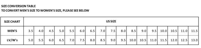 Unisex Shoe Size Chart